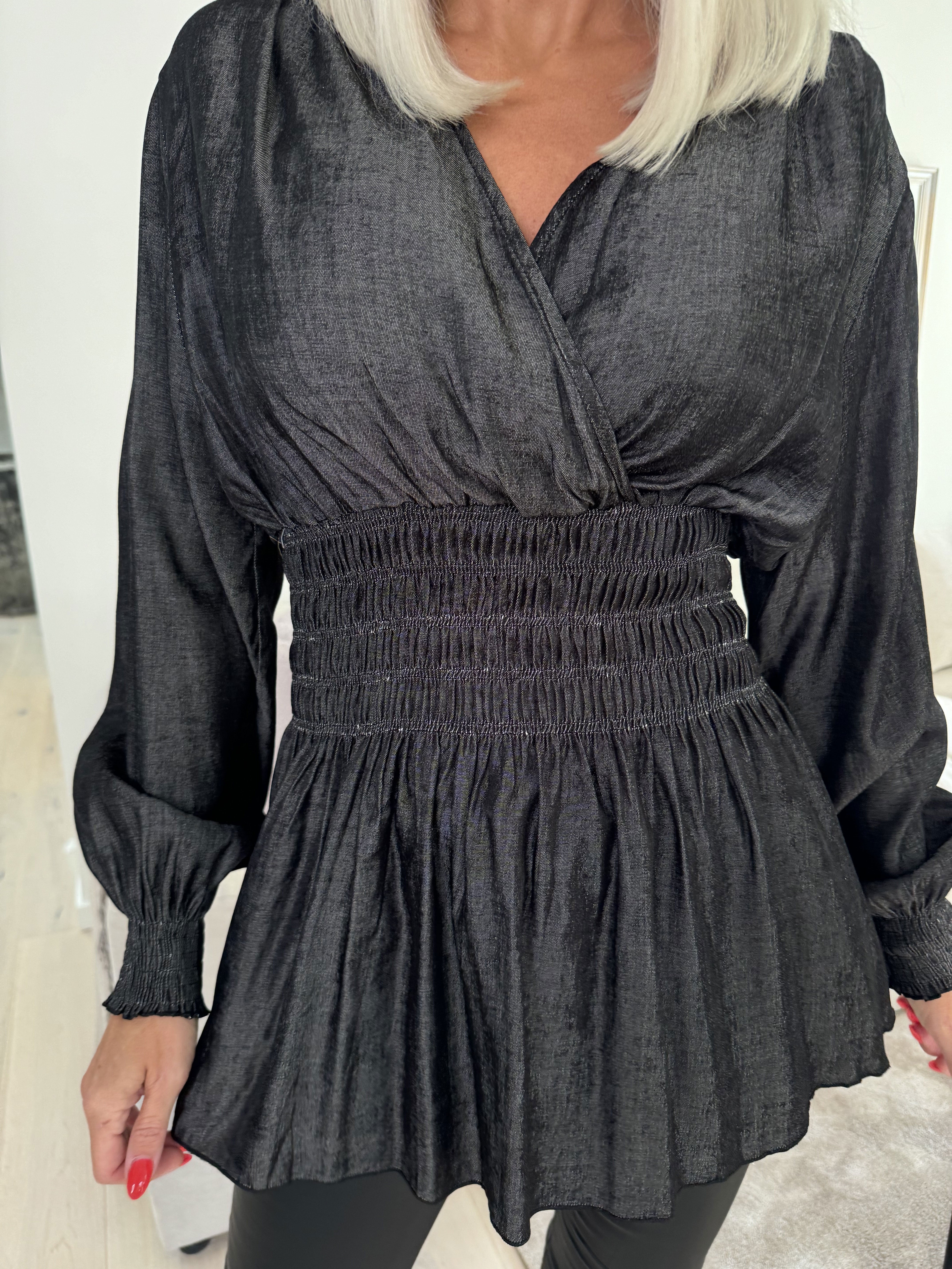 Pams Denim Shirt L/S - Elastisk blus med långa ärmar